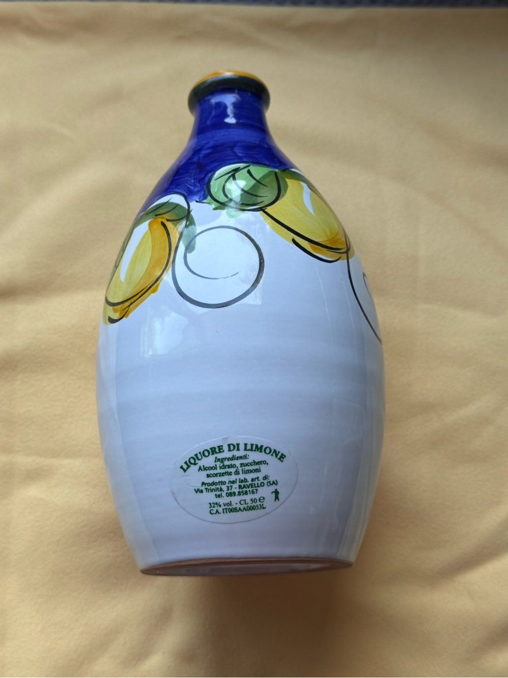 Hand-Painted Blue & Yellow Ceramic Lemon Vase - Liquore Di Limone Style